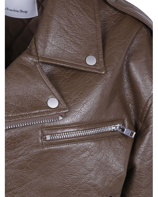 Frankie Shop Gray "Daphne" Cropped Biker Jacket
