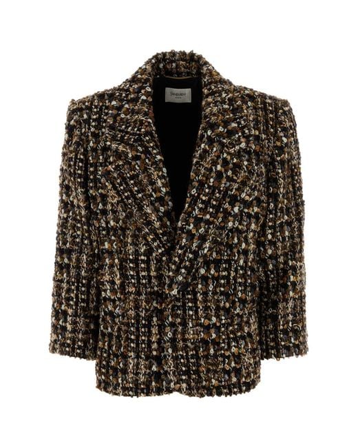 Saint Laurent Black Tweed Blazer With Silk Lining