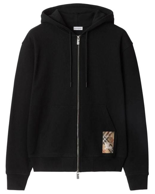 Burberry Black Cotton Full Zip Hoodie for men