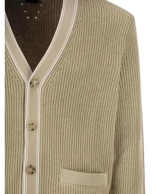 Boss Natural Ribbed Cotton Cardigan With Contrast Buttons for men
