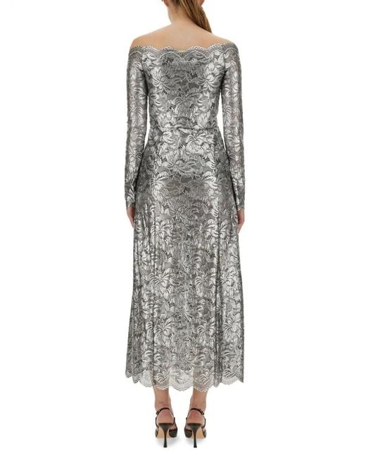 Rabanne Gray Long Sleeves Long Lace Dress