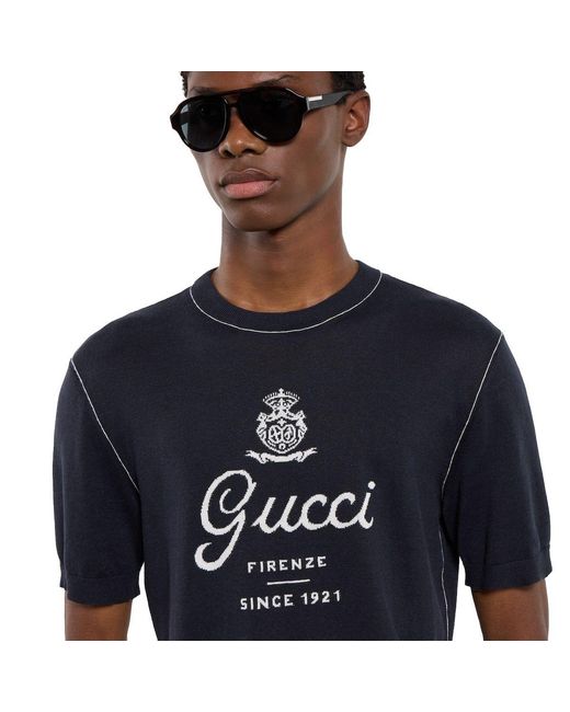 Gucci Blue Wool Sweater With Short Sleeves