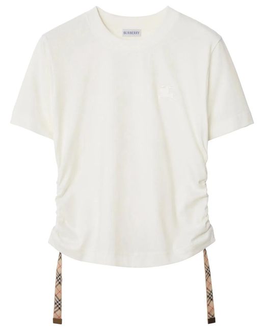 Burberry White T-Shirt With Check Finishes