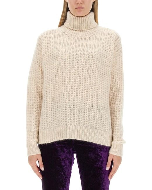 Gucci Natural Silk And Cashmere Turtleneck Sweater
