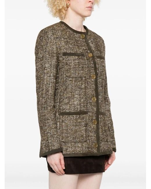 Golden Goose Deluxe Brand Brown "Journey W's" Long Boxy Jacket W Patch Pockets And Leather Details