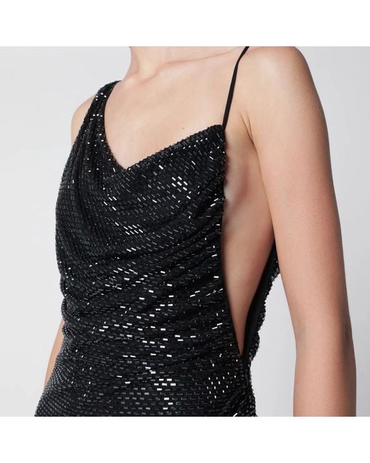 Self-Portrait Black Draped Rhinestoneembellished Maxi Dress