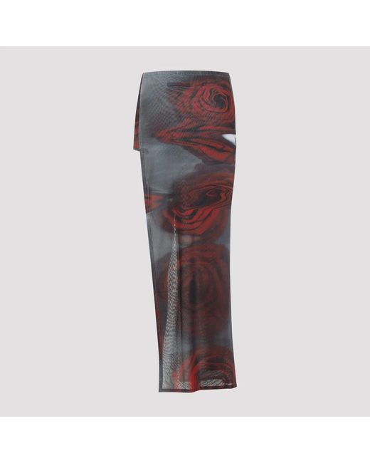 Jean Paul Gaultier Brown Blurry Roses Asymmetric Midi Skirt