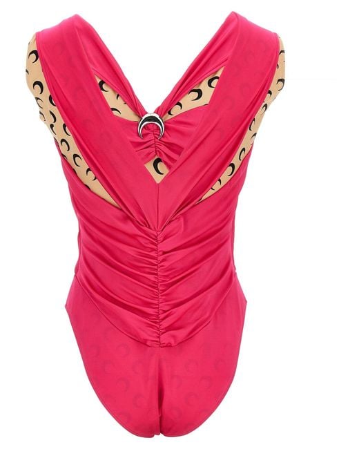 MARINE SERRE Pink Patchwork Bodysuit With All-Over Logo Print
