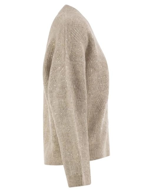 Peserico Natural V-Neck Knitted Cardigan With Sequins