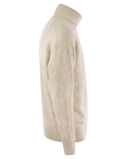 Brunello Cucinelli Natural Geometric Jacquard Turtleneck Sweater for men