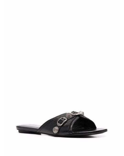 Balenciaga Black Leather Cagole Slippers
