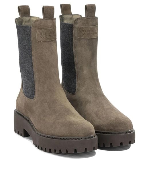 Brunello Cucinelli Brown Suede Pull-On Ankle Boots