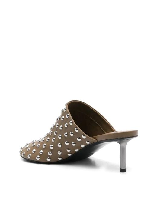Jil Sander Brown Pointed Toe Mule With Metallic Studs