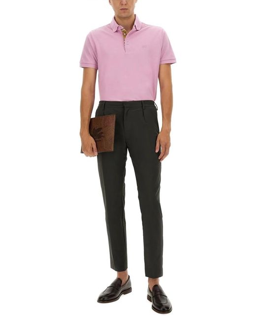 Etro Pink Cotton Polo Shirt With Pegasus for men