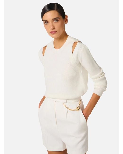 Elisabetta Franchi White Cut-Out Knit Sweater
