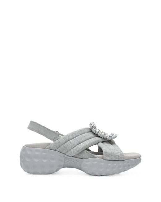 Roger Vivier White Light Fabric Strass Buckle Sandal
