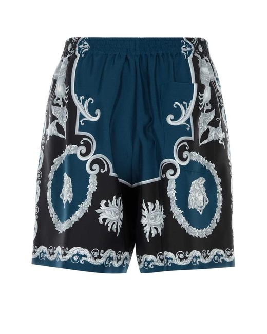 Versace Blue Shorts Mythic Baroque Print Silk Twill for men