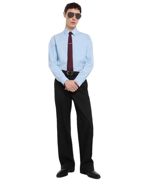 Gucci Blue Cotton Gg Shirt for men