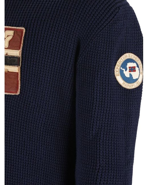 Napapijri Blue Logo Patch Knitted Sweater for men