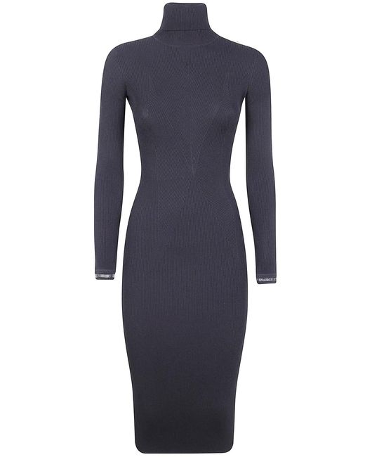 Elisabetta Franchi Blue Long Sleeve Dress With Belt