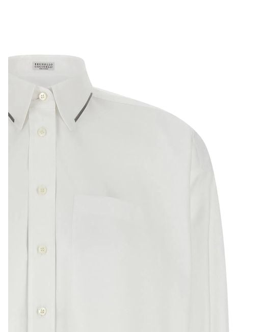 Brunello Cucinelli White 'Shiny Trim' Shirt