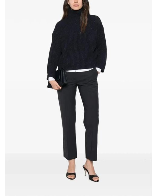 Brunello Cucinelli Blue Sequin-Embellished Ribbed Cashmere Turtleneck
