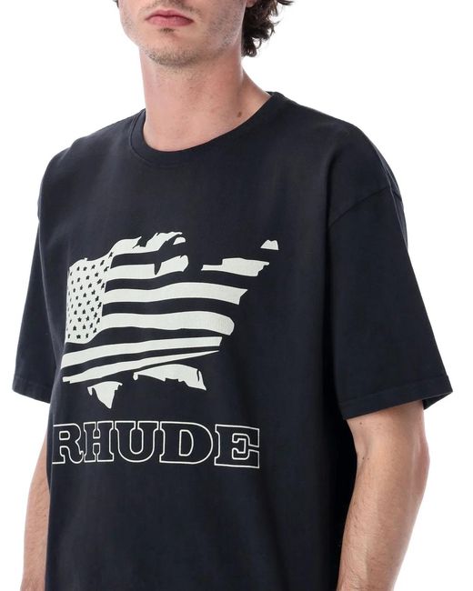 Rhude Blue Banner Cotton T-Shirt for men