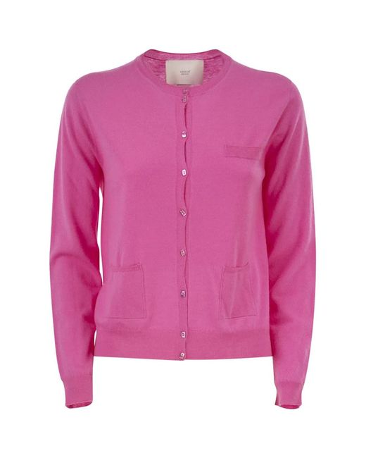 Vanisé Pink Cashmere Cardigan With Patch Pockets