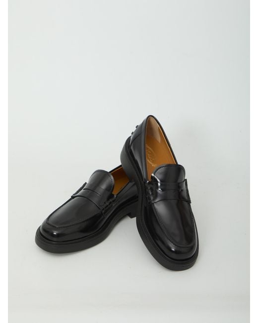 Tod's Black Tods Leather T Chain Flats