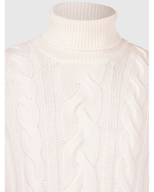 Gran Sasso White Cabled Super Geelong Turtleneck for men