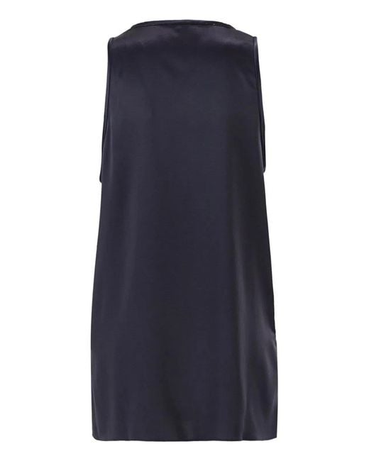 Brunello Cucinelli Blue Stretch Silk Satin Crew Neck Top