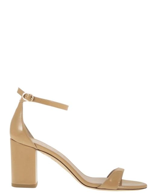 Stuart Weitzman Natural Shiny Leather Sandals With Block Heel