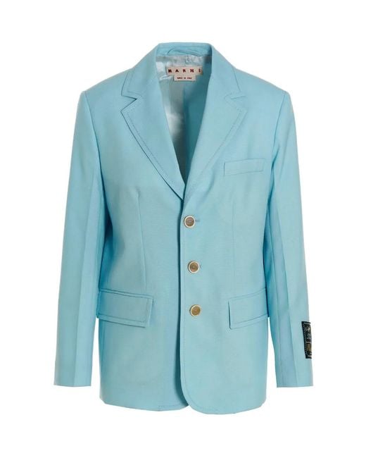 Marni Blue Single-Breasted Blazer Jacket