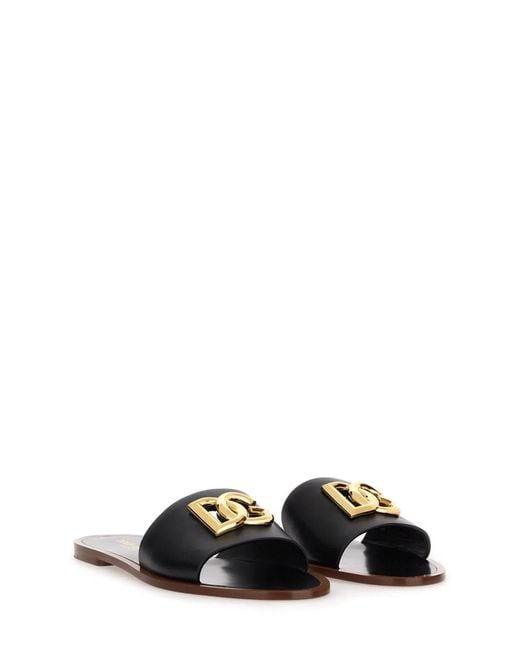 Dolce & Gabbana Black Dolce & Gabbana Leather Slide Sandal