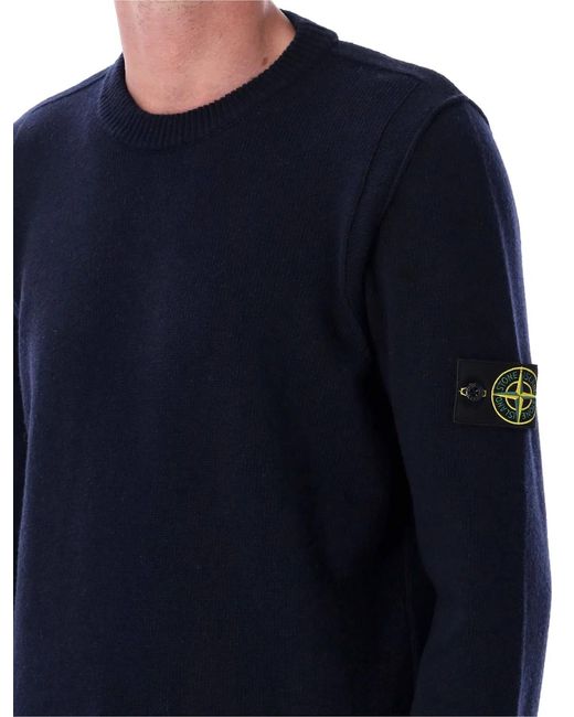 Stone Island Blue Wool Crewneck Jumper for men