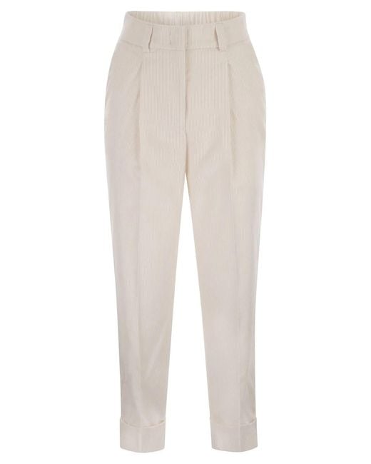 Peserico White 500-Stripe Velvet Trousers