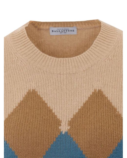 Ballantyne Blue Argyle Crewneck Knitted Sweater