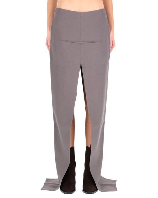 Rick Owens Gray Long Skirt With Center Slits