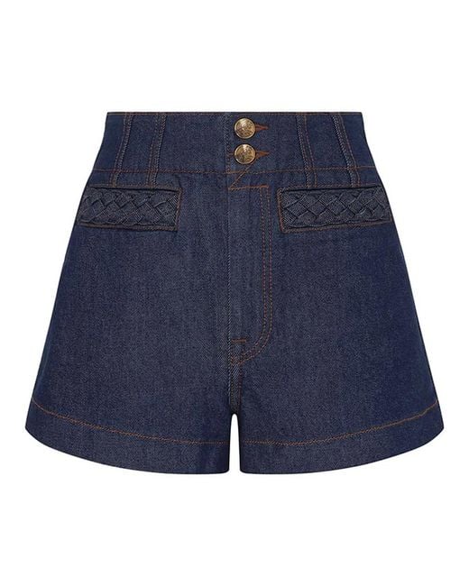 Zimmermann Blue Awaken Braided-Trim Shorts