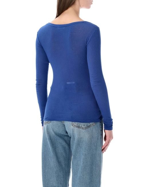 American Vintage Blue Massachusetts Ribbed T-Shirt