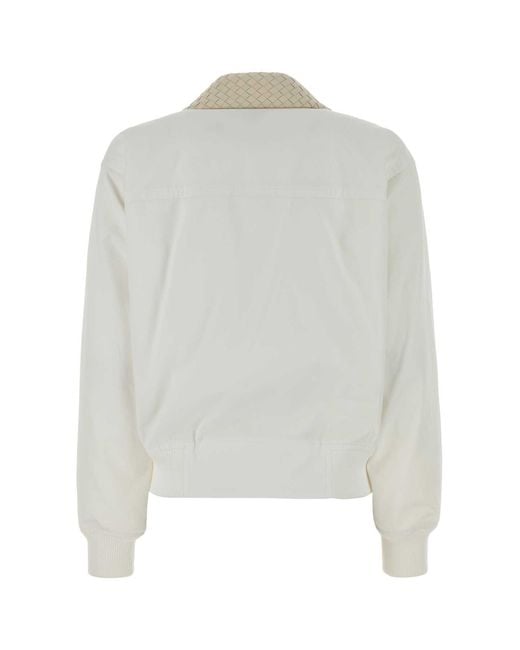 Bottega Veneta White Bluson Cotone Colletto Pelle Bianco Intreccio