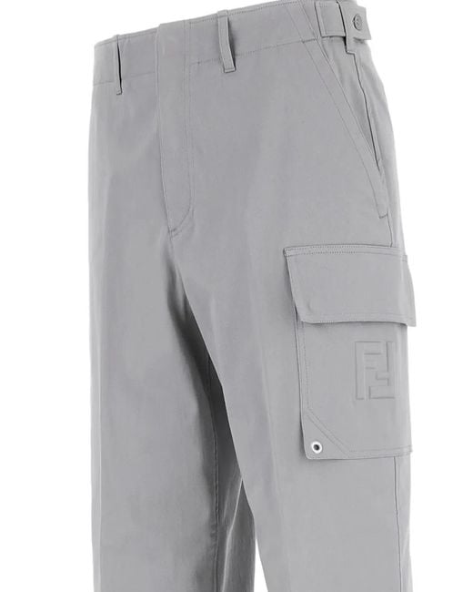 Fendi Gray Gabardine Cargo Trousers With Large Patch Pocket for men