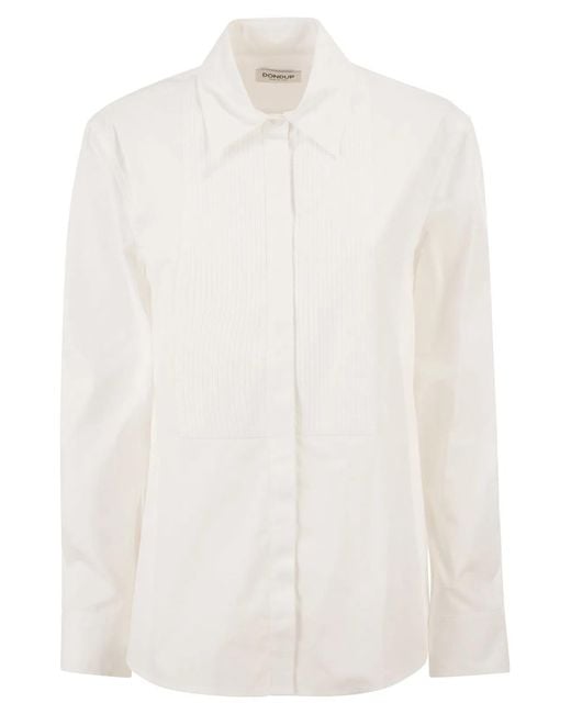 Dondup White Cotton Shirt With Pleated Bib Front