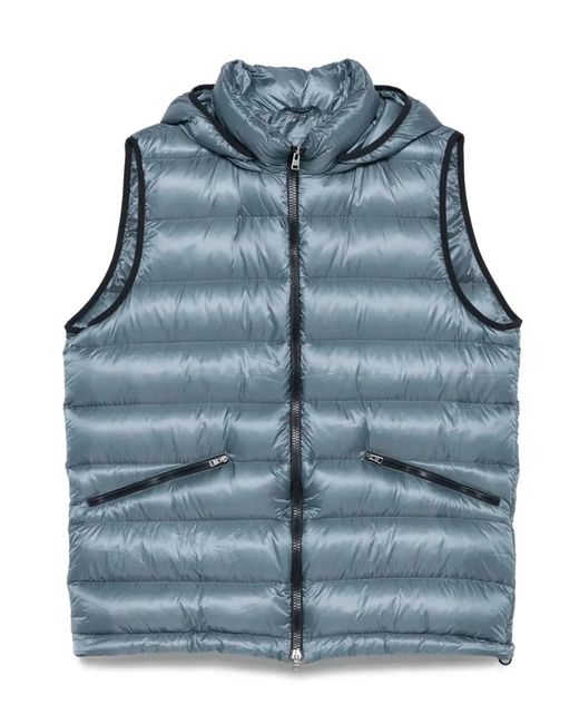 Herno Blue Down Vest With Detachable Hood for men