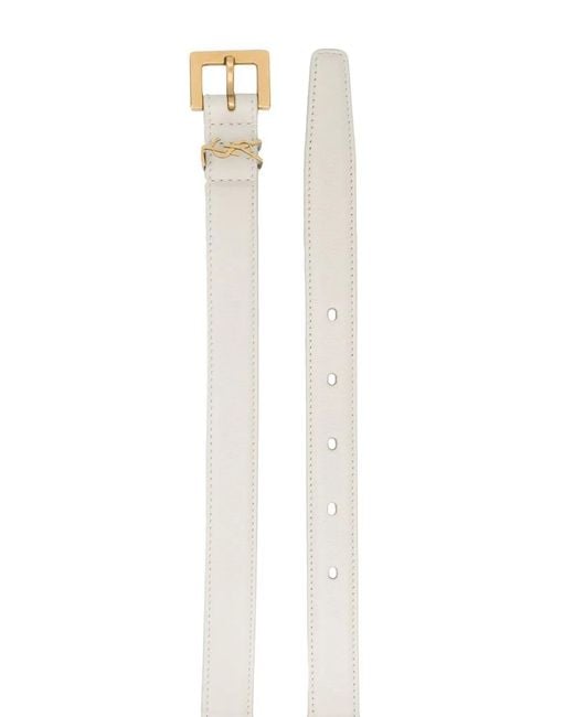 Saint Laurent Natural Cassandre Thin Belt With Square Buckle