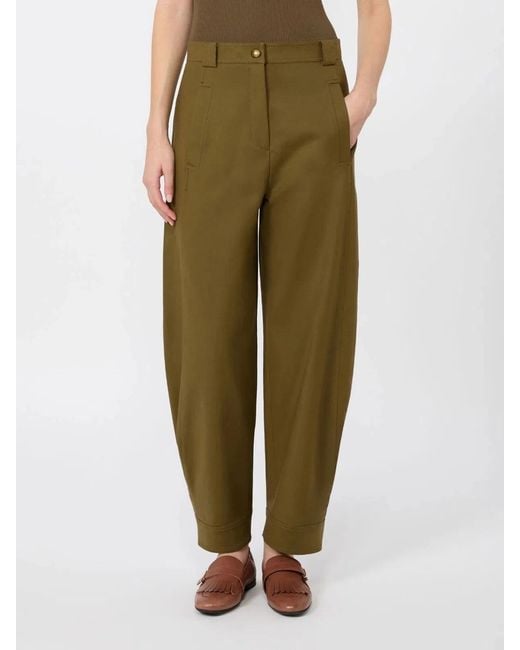 Max Mara Green Stretch Cotton Canvas Trousers