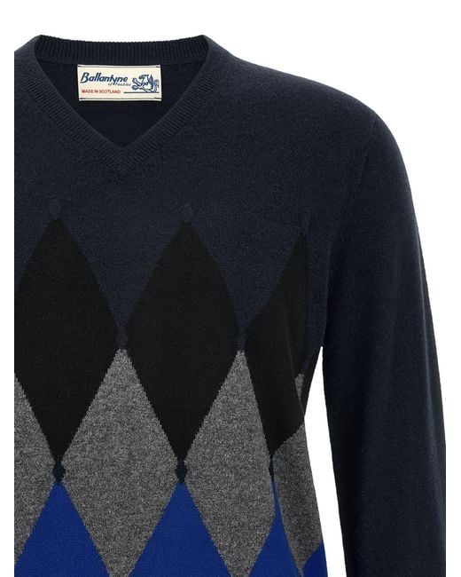 Ballantyne Blue 'Classic Diamond' Intarsia Sweater for men