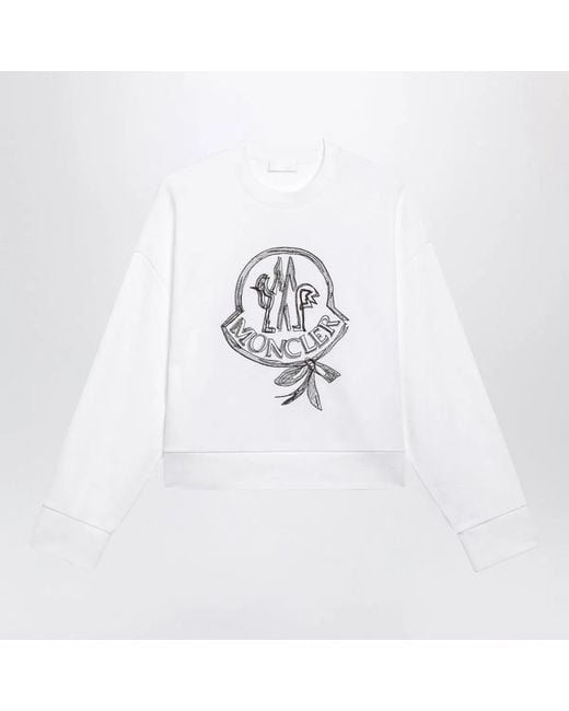 Moncler White Cotton Sweatshirt With Embroidered Logo