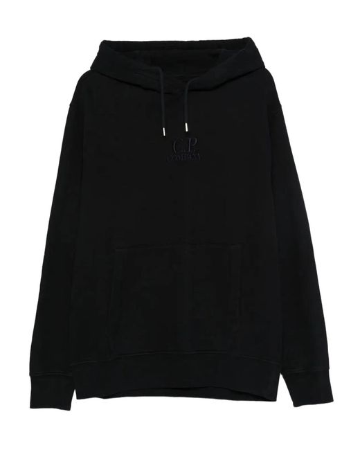 C P Company Black C.P.Company Embroidered-Logo Cotton Hoodie for men