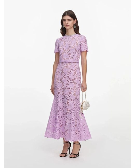 Self-Portrait Pink Lace Midi Dress
